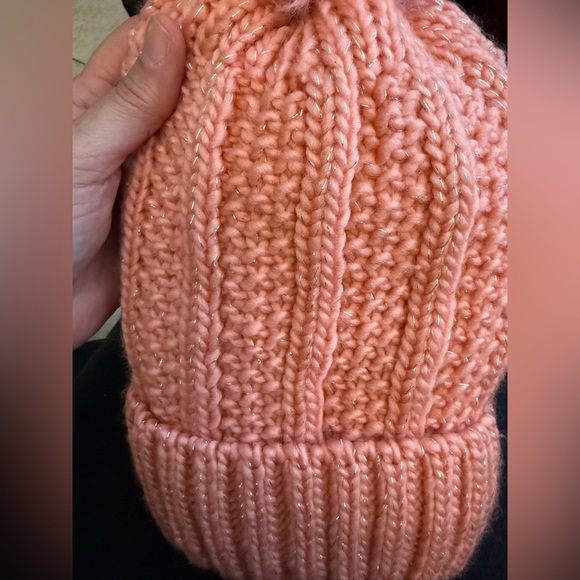 Melon and metallic threads Knit Fur Hat Beanie and Scarf 2 items Set NWOT - Picture 5 of 5